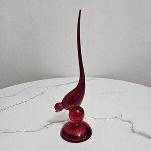 MCM Viking Glass Epic Ruby Red Amberina Long Tail Bird Figurine 10" Inches